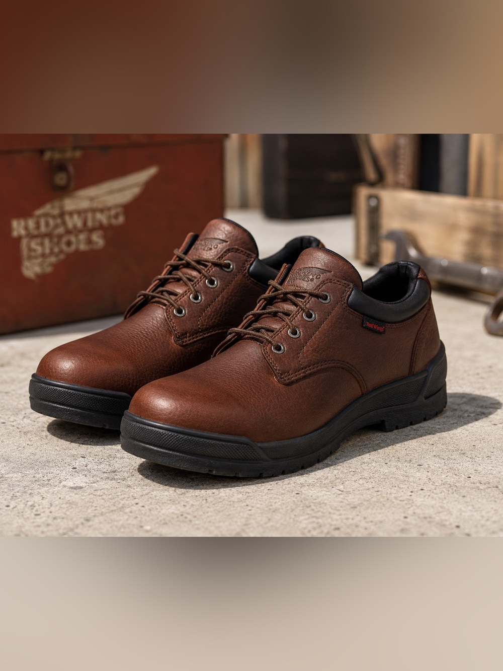 Red Wing Excelon Mens Brown Leather Safety Toe Oxford Work Shoes